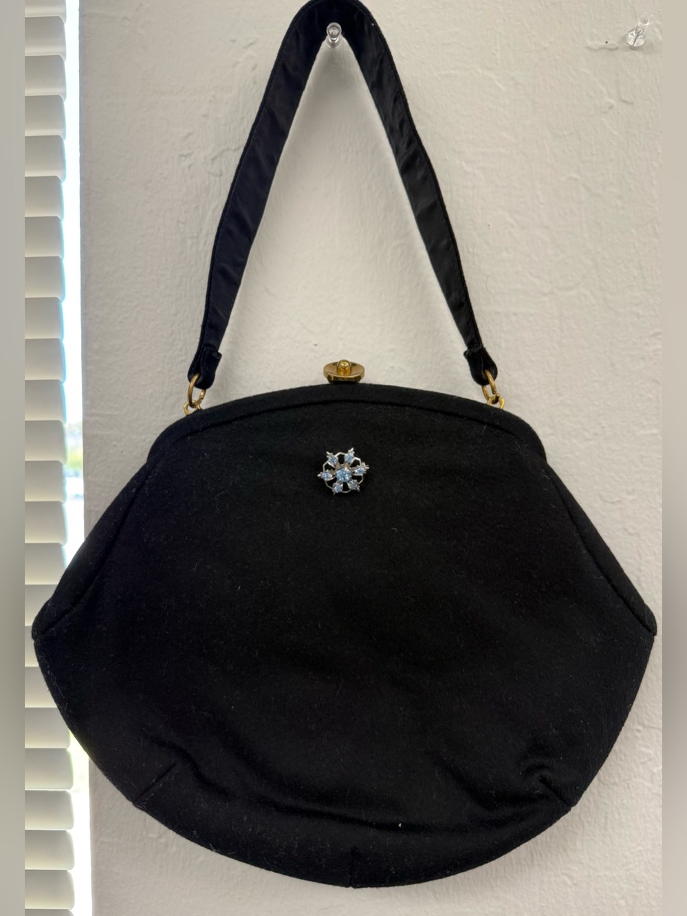 Vintage Ingber Handbag Classic Black Evening with Crystal Brooch